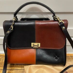 Patricia Nash Top Handle Satchel Yoeky Colorblock Black British Tan Leather
